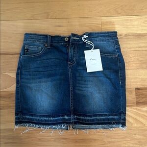 KanCan Indigo Frayed Hem Mini Skirt